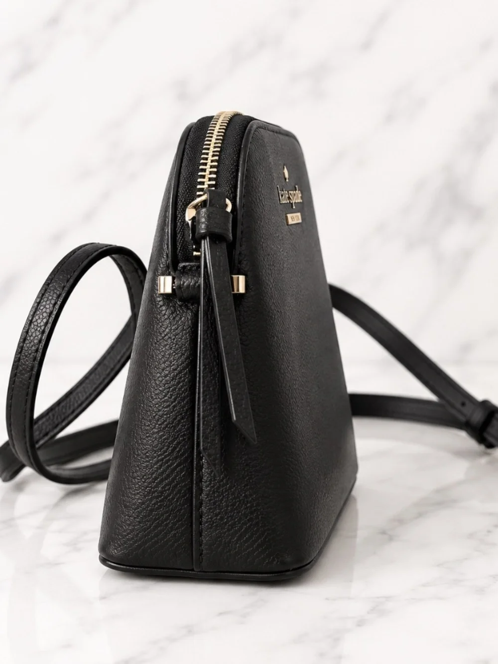NWOT Kate Spade Peggy Dome Crossbody Black Pebbled Leather Gold Hardware